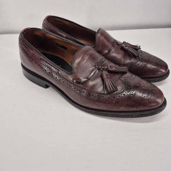 ALLEN EDMONDS Manchester 8537 Burgundy Leather WingTip Tassel Loafer Size 10 - Picture 2 of 10
